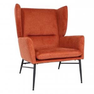 Lounge-Sessel HWC-L62, Ohrensessel Cocktailsessel Sessel Polstersessel, Stoff/Textil Metall ~ terracotta-braun