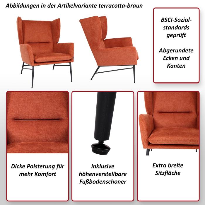 Lounge-Sessel HWC-L62, Ohrensessel Cocktailsessel Sessel Polstersessel, Stoff/Textil Metall ~ blau