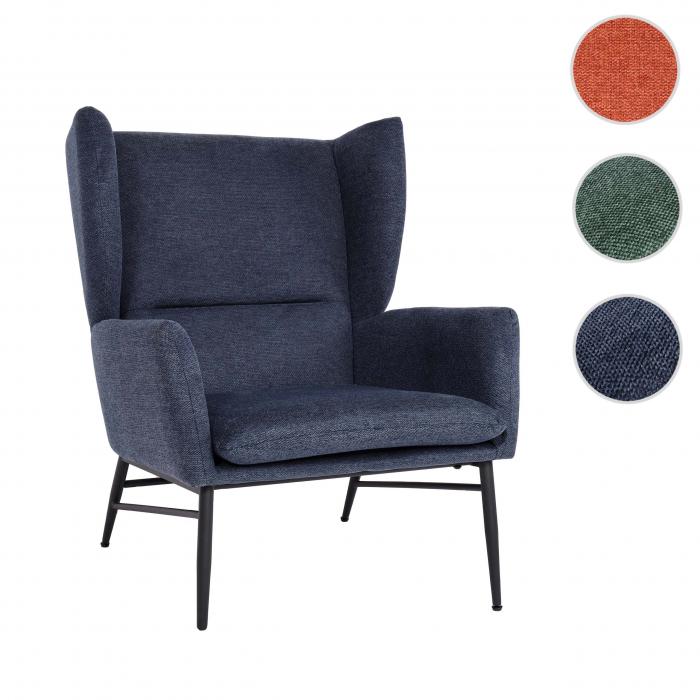 Lounge-Sessel HWC-L62, Ohrensessel Cocktailsessel Sessel Polstersessel, Stoff/Textil Metall ~ blau