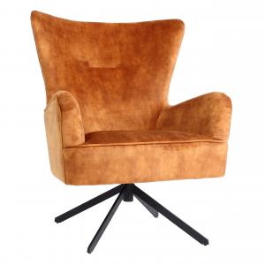 Lounge-Sessel HWC-L63, Cocktailsessel Polstersessel Relaxsessel, drehbar, vintage Samt Metall ~ gold-braun