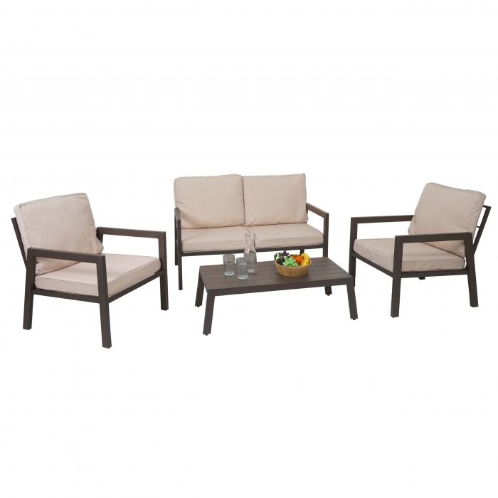 Garnitur HWC-L64, Gartenlounge Gartengarnitur Lounge-Set Sitzgruppe Sofa, Metall ~ Polster creme-wei