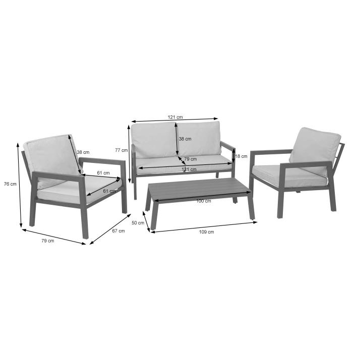 Garnitur HWC-L64, Gartenlounge Gartengarnitur Lounge-Set Sitzgruppe Sofa, Metall ~ Polster creme-wei