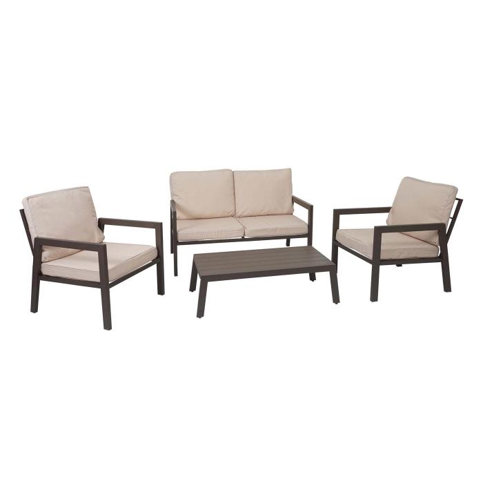 Garnitur HWC-L64, Gartenlounge Gartengarnitur Lounge-Set Sitzgruppe Sofa, Metall ~ Polster creme-wei