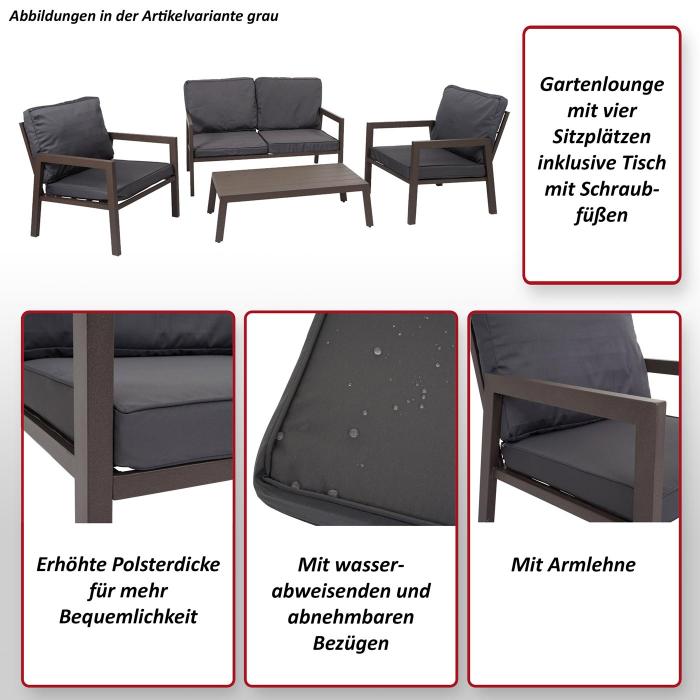 Garnitur HWC-L64, Gartenlounge Gartengarnitur Lounge-Set Sitzgruppe Sofa, Metall ~ Polster grau