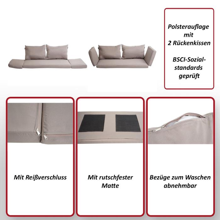 Kissen fr Sitzbank, Bankauflage Sitzkissen Polsterauflage Sitzpolster waschbar, Stoff/Textil 213x64cm ~ hellbraun