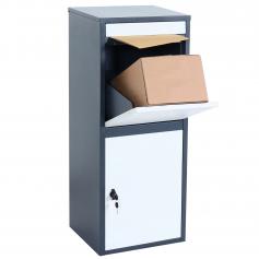 Paketkasten HWC-L57, Paketbox Standardbriefkasten Briefkasten Paketstation, Metall 102x41x38cm ~ verzinkt anthrazit-weiß