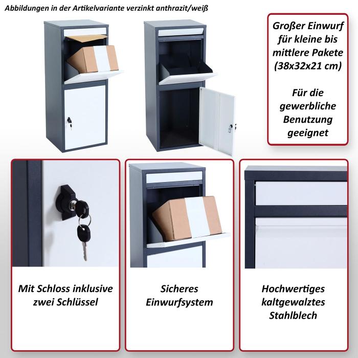 Paketkasten HWC-L57, Paketbox Standardbriefkasten Briefkasten Paketstation, Metall 102x41x38cm ~ verzinkt anthrazit-wei