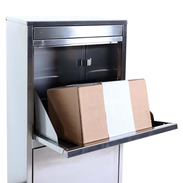 Defekte Ware (Rahmen gebrochen SK6) | Paketkasten HWC-L57, Paketbox Paketstation, Metall 102x41x38cm ~ Edelstahl