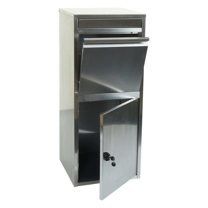 B-Ware Paketkasten HWC-L57, Paketbox Briefkasten Paketstation, Metall 102x41x38cm ~ verzinkt anthrazit-wei