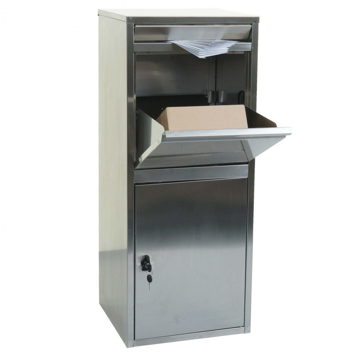 B-Ware Paketkasten HWC-L57, Paketbox Briefkasten Paketstation, Metall 102x41x38cm ~ verzinkt anthrazit-wei