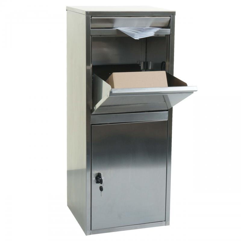 B-Ware Paketkasten HWC-L57, Paketbox Briefkasten Paketstation, Metall 102x41x38cm ~ verzinkt anthrazit-wei