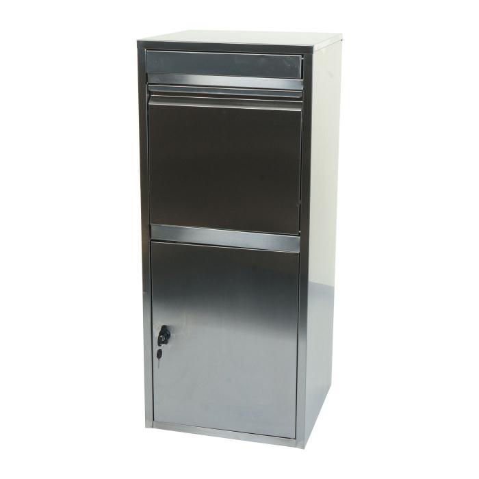 Defekte Ware (Rahmen gebrochen SK6) | Paketkasten HWC-L57, Paketbox Paketstation, Metall 102x41x38cm ~ Edelstahl