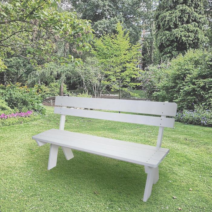 Gartenbank HWC-L66, Sitzbank Holzbank Parkbank, Gastronomie-Qualität, Massiv-Holz 148cm ~ weiß