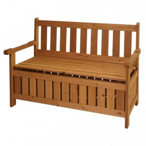 Gartenbank HWC-L68 mit Stauraum, Truhenbank Sitzbank Staufach Aufbewahrung, Outdoor Tanne Holz FSC 114cm, braun