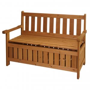 Gartenbank HWC-L68 mit Stauraum, Truhenbank Sitzbank Staufach Aufbewahrung, Outdoor Tanne Holz MVG 114cm, braun