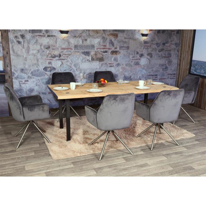 Esstisch HWC-L75, Tisch Esszimmertisch, Industrial Massiv-Holz MVG-zertifiziert 200x90cm, natur