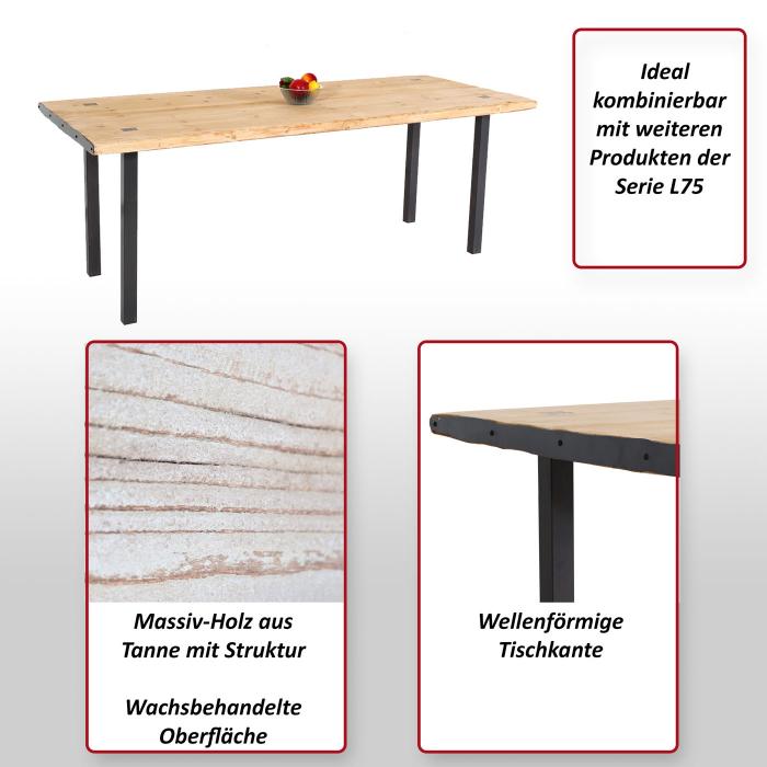 Esstisch HWC-L75, Tisch Esszimmertisch, Industrial Massiv-Holz MVG-zertifiziert 200x90cm, natur