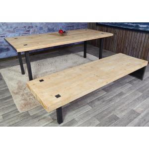 Esszimmer-Set HWC-L75, Esstisch Sitzbank Esszimmergarnitur, Massiv-Holz MVG-zertifiziert 200cm, natur