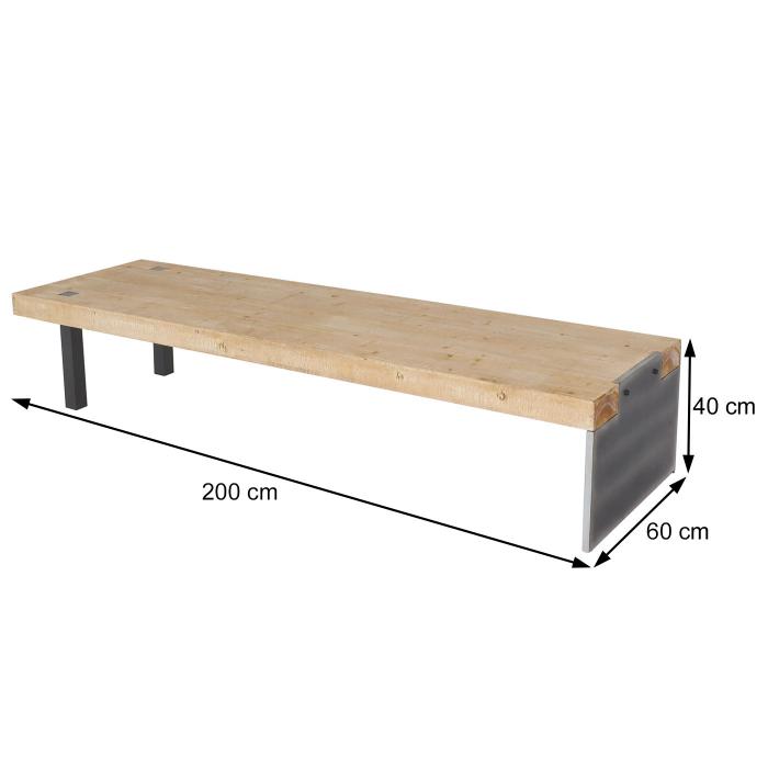 Lowboard HWC-L75, TV-Rack Fernsehtisch TV-Tisch, Industrial Massiv-Holz MVG-zertifiziert 40x200x60cm, natur