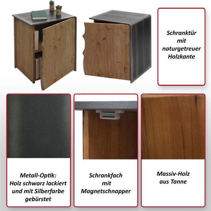 Defekte Ware (Kratzer/Ecke defekt SK2) | Beistelltisch HWC-L76, Schrank, Massiv-Holz 60x50x40cm, natur mit Metall-Optik