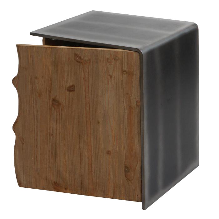 Defekte Ware (Kratzer/Ecke defekt SK2) | Beistelltisch HWC-L76, Schrank, Massiv-Holz 60x50x40cm, natur mit Metall-Optik
