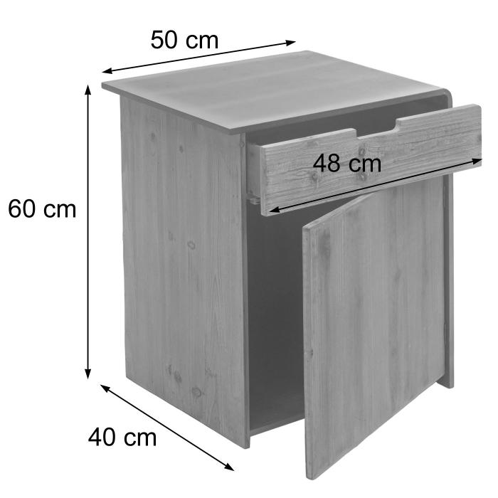 Kommode HWC-L76, Nachttisch Beistelltisch, Industrial Massiv-Holz MVG-zertifiziert 60x50x40cm, natur mit Metall-Optik