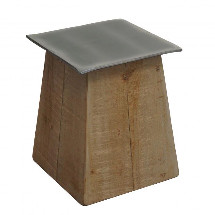 Hocker HWC-L76, Sitzhocker Holzhocker, Industrial Massiv-Holz MVG-zertifiziert, natur mit Metall-Optik