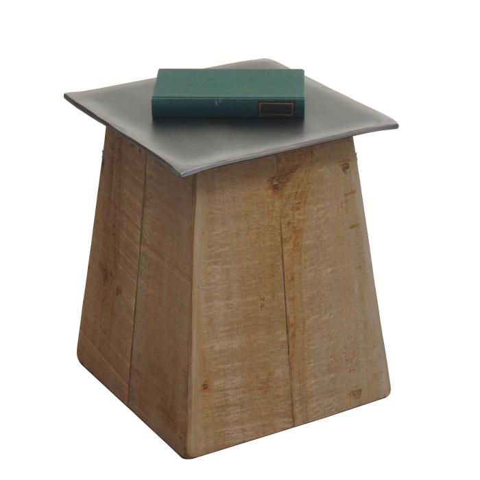 Hocker HWC-L76, Sitzhocker Holzhocker, Industrial Massiv-Holz MVG-zertifiziert, natur mit Metall-Optik