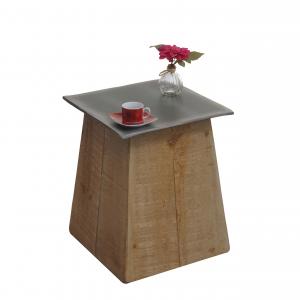 Beistelltisch HWC-L76b, Blumentisch Tisch, Industrial Massiv-Holz MVG-zertifiziert 45x36x36cm, natur mit Metall-Optik