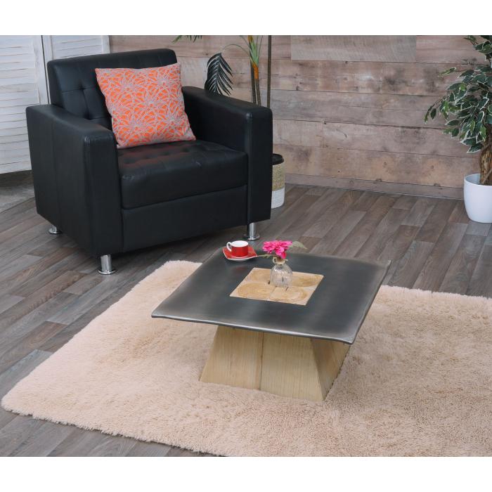 Couchtisch HWC-L76, Wohnzimmertisch Beistelltisch, Industrial Massiv-Holz MVG, 60x60cm natur mit Metall-Optik