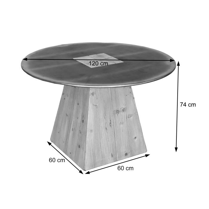 Esstisch HWC-L76, Tisch Esszimmertisch, rund Industrial Massiv-Holz MVG-zertifiziert 74x120cm, natur mit Metall-Optik
