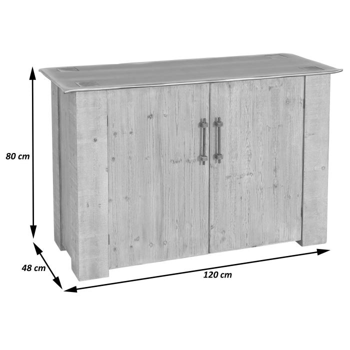 Sideboard HWC-L76, Kommode Schrank, Industrial Massiv-Holz MVG-zertifiziert 80x120x48cm, natur mit Metall-Optik