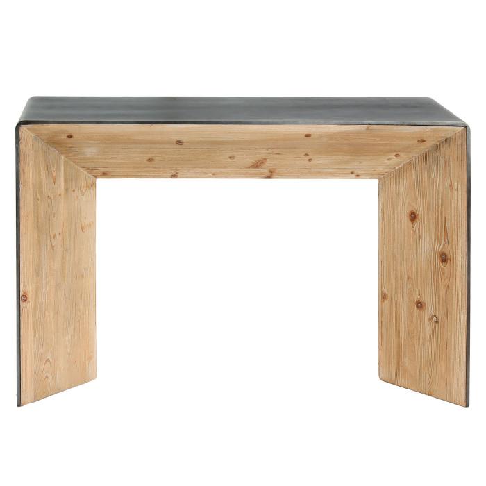 Konsolentisch HWC-L76, Telefontisch Beistelltisch Tisch, Industrial Massiv-Holz MVG, 80x120x40cm natur mit Metall-Optik