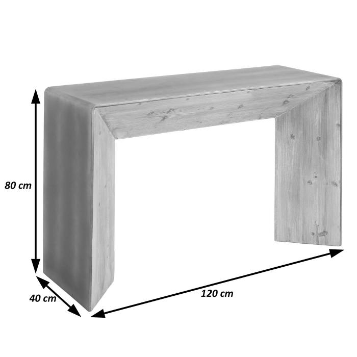 Konsolentisch HWC-L76, Telefontisch Beistelltisch Tisch, Industrial Massiv-Holz MVG, 80x120x40cm natur mit Metall-Optik