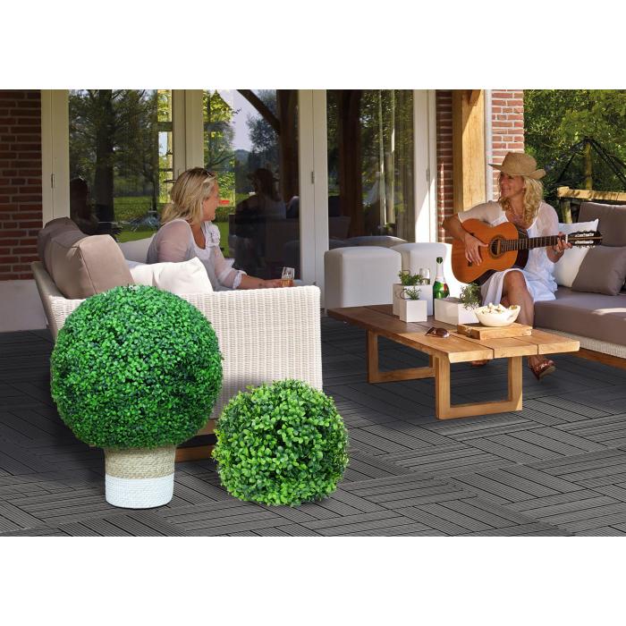 Knstlicher Busch HWC-L77, Buchskugel Dekopflanze Buchsbaumkugel Kunstpflanze Buxus, Outdoor  35cm ~ grn