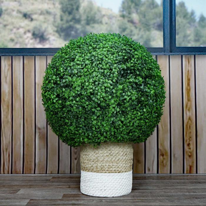 Knstlicher Busch HWC-L77, Buchskugel Dekopflanze Buchsbaumkugel Kunstpflanze Buxus, Outdoor  55cm ~ grn