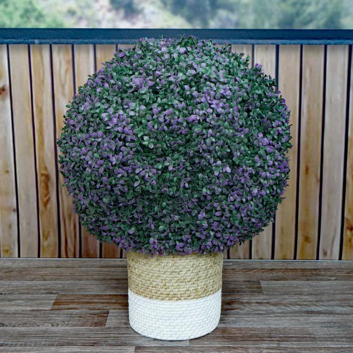 Knstlicher Busch HWC-L77, Buchskugel Dekopflanze Buchsbaumkugel Kunstpflanze Buxus, Outdoor  55cm ~ lila