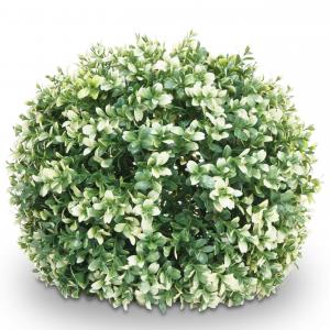 Knstlicher Busch HWC-L77, Buchskugel Dekopflanze Buchsbaumkugel Kunstpflanze Buxus, Outdoor  35cm ~ wei