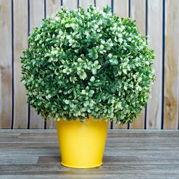 Künstlicher Busch HWC-L77, Buchskugel Dekopflanze Buchsbaumkugel  Kunstpflanze Buxus, Outdoor Ø 35cm ~ weiß von Heute-Wohnen