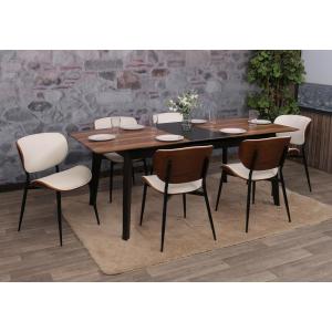 6er-Set Esszimmerstuhl HWC-O45, Stuhl, Bugholz Kunstleder 280g/m² Öko-Tex FSC® ~ Walnuss-Optik, weiß