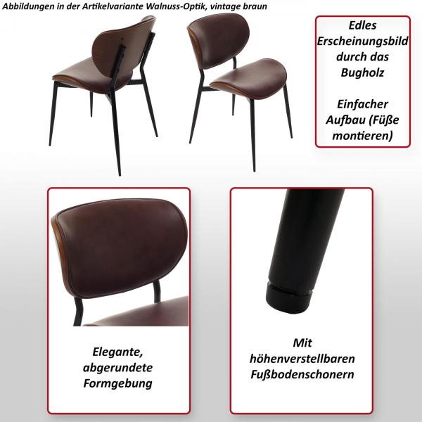 6er-Set Esszimmerstuhl HWC-O45, Stuhl, Bugholz Kunstleder 280g/m ko-Tex FSC ~ natur, wei