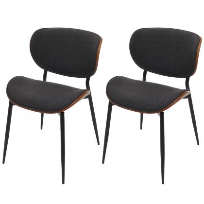 2er-Set Esszimmerstuhl HWC-O45, Bugholz Stoff (370g/m²) Öko-Tex FSC®-zertifiziert ~ Walnuss-Optik, dunkelgrau