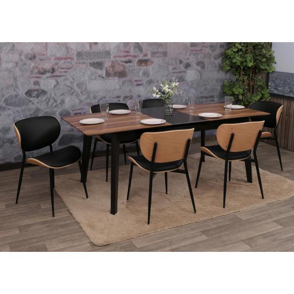 6er-Set Esszimmerstuhl HWC-O45, Stuhl, Bugholz Kunstleder 280g/m ko-Tex FSC ~ natur, schwarz