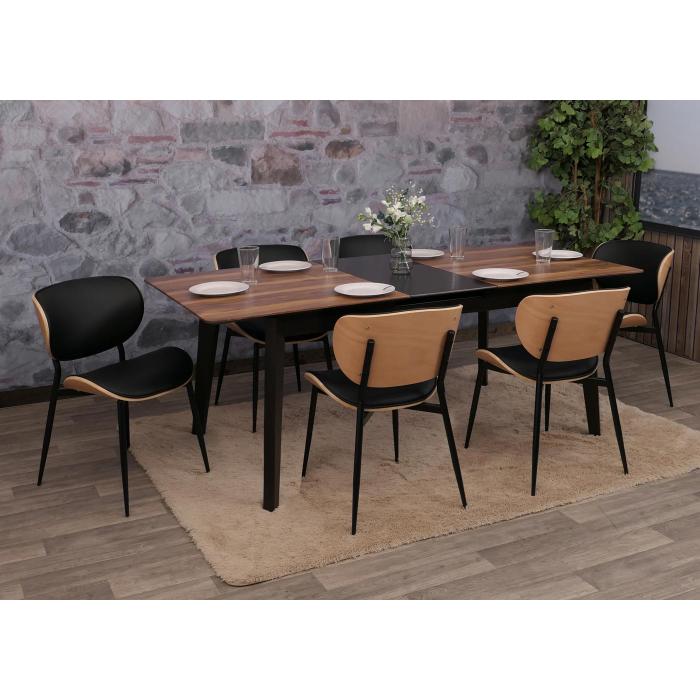 6er-Set Esszimmerstuhl HWC-O45, Stuhl, Bugholz Kunstleder 280g/m ko-Tex FSC ~ natur, schwarz