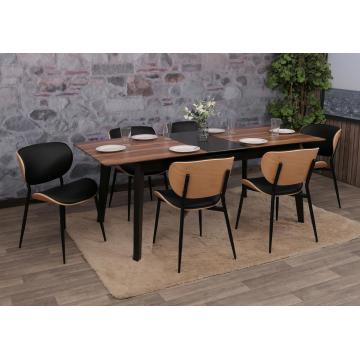 6er-Set Esszimmerstuhl HWC-O45, Stuhl, Bugholz Kunstleder 280g/m ko-Tex FSC ~ natur, schwarz