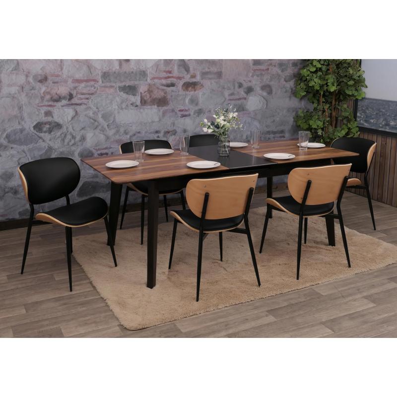 6er-Set Esszimmerstuhl HWC-O45, Stuhl, Bugholz Kunstleder 280g/m ko-Tex FSC ~ natur, schwarz