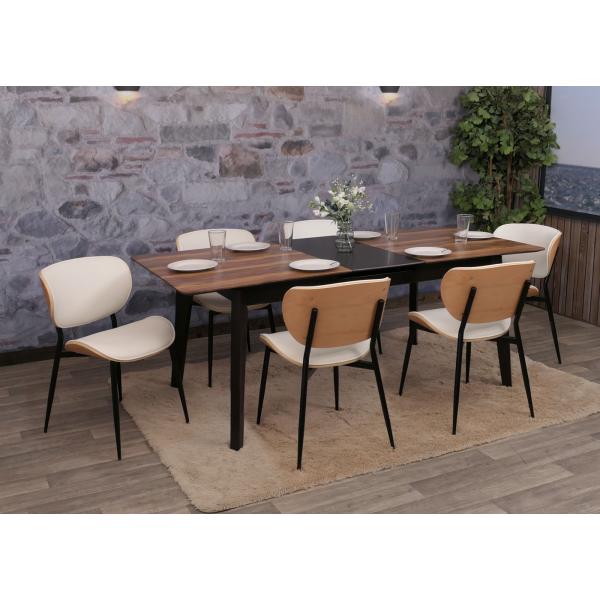 6er-Set Esszimmerstuhl HWC-O45, Stuhl, Bugholz Kunstleder 280g/m ko-Tex FSC ~ natur, wei