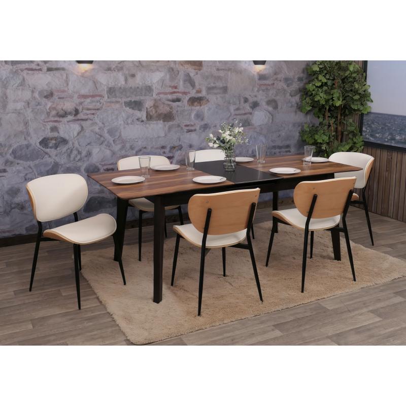6er-Set Esszimmerstuhl HWC-O45, Stuhl, Bugholz Kunstleder 280g/m ko-Tex FSC ~ natur, wei