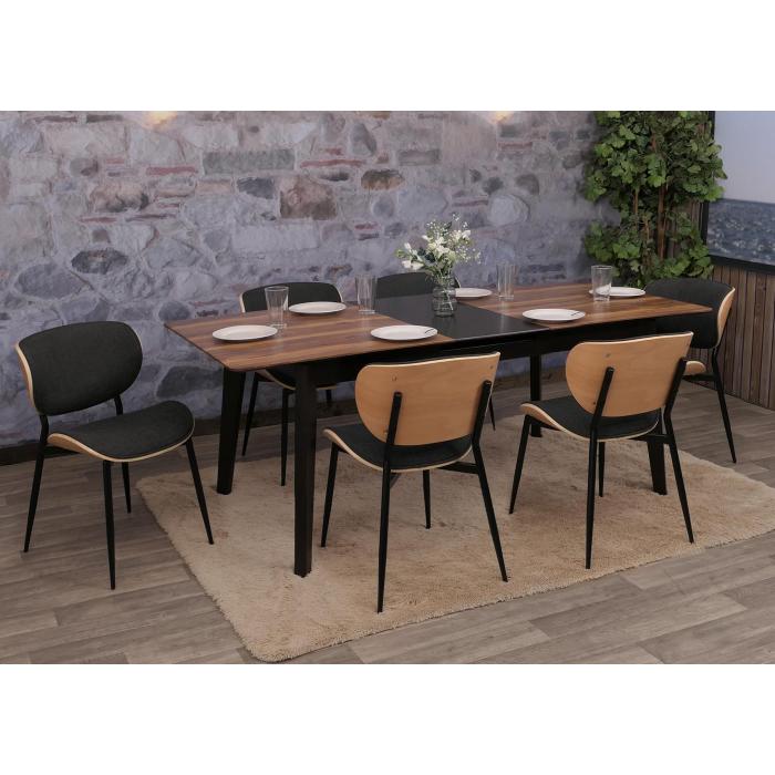 6er-Set Esszimmerstuhl HWC-O45, Bugholz Stoff (370g/m) ko-Tex FSC-zertifiziert ~ natur, dunkelgrau