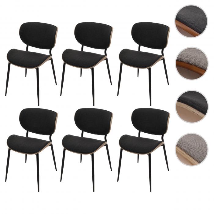 6er-Set Esszimmerstuhl HWC-O45, Bugholz Stoff (370g/m) ko-Tex FSC-zertifiziert ~ natur, dunkelgrau